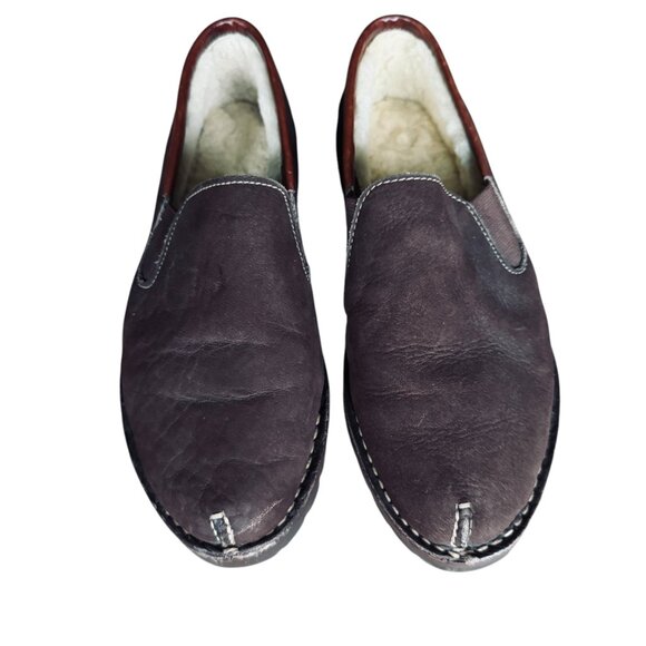 Cole Haan Suede Slip On Moc Shoe Slipper With Tread Shearing Lined Leather Brown - Picture 2 of 15